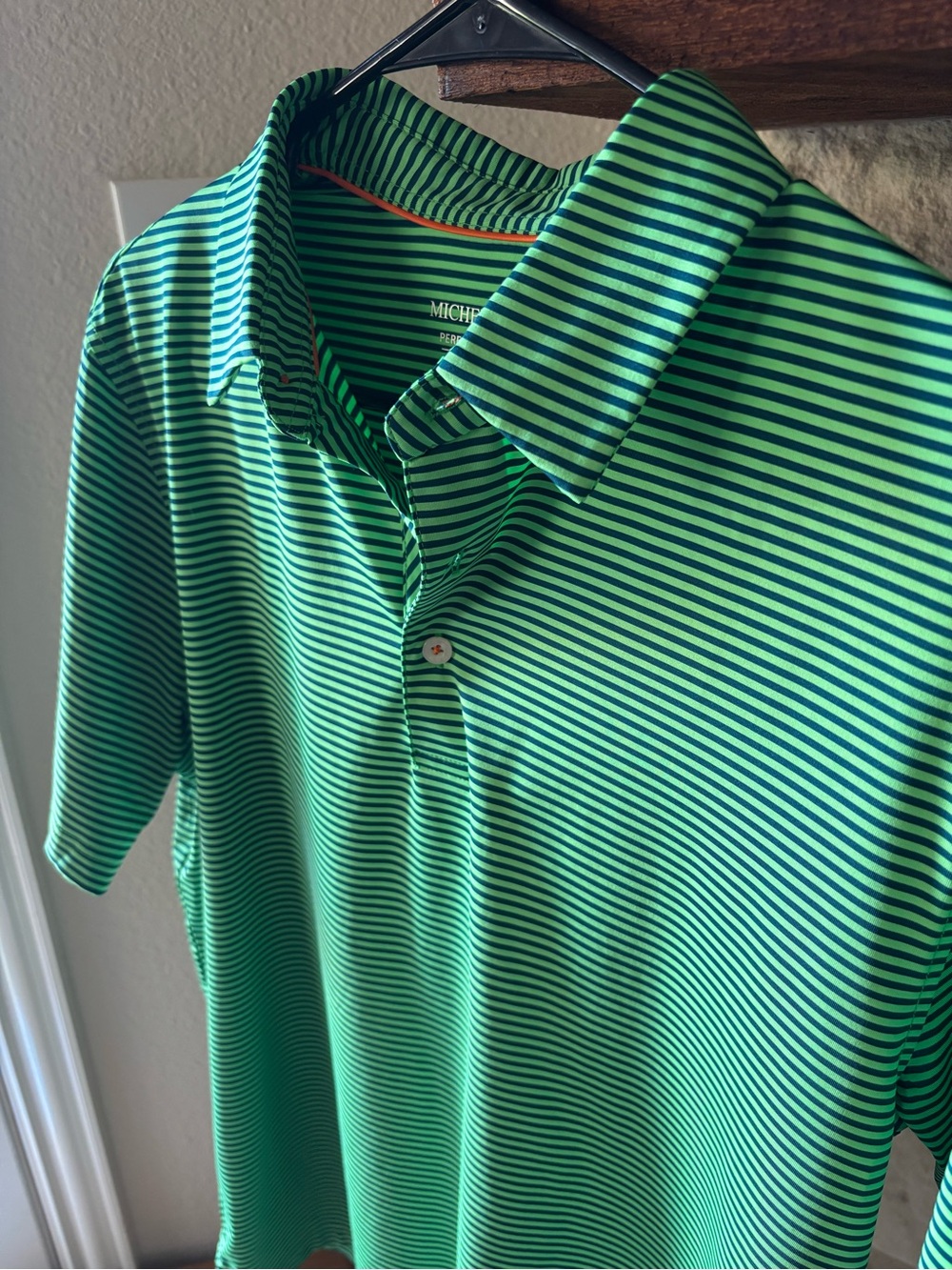 Michel Rouen Performance Polo - Green/Navy Stripe, Size M